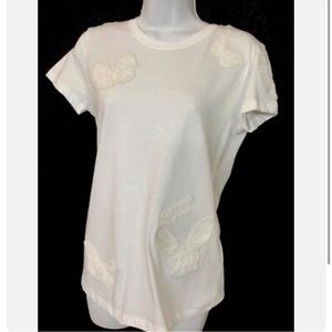 Valentino White Butterfly Embroidered T Shirt